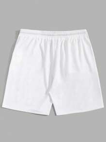 ROMWE MEN Goth Men Cross Star Print Drawstring Waist Shorts, School - White - View 2