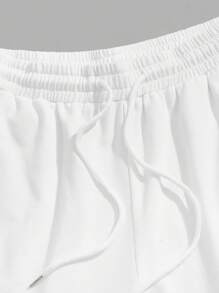 ROMWE MEN Goth Men Cross Star Print Drawstring Waist Shorts, School - White - View 3