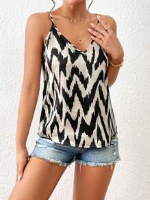 SHEIN Privé Allover Print Cami Top - Black and White - View 4