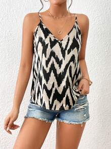 SHEIN Privé Allover Print Cami Top - Black and White - View 5