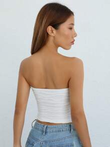 SHEIN EZwear 前扭結鏤空抹胸上衣 - 白色 - 查看 2