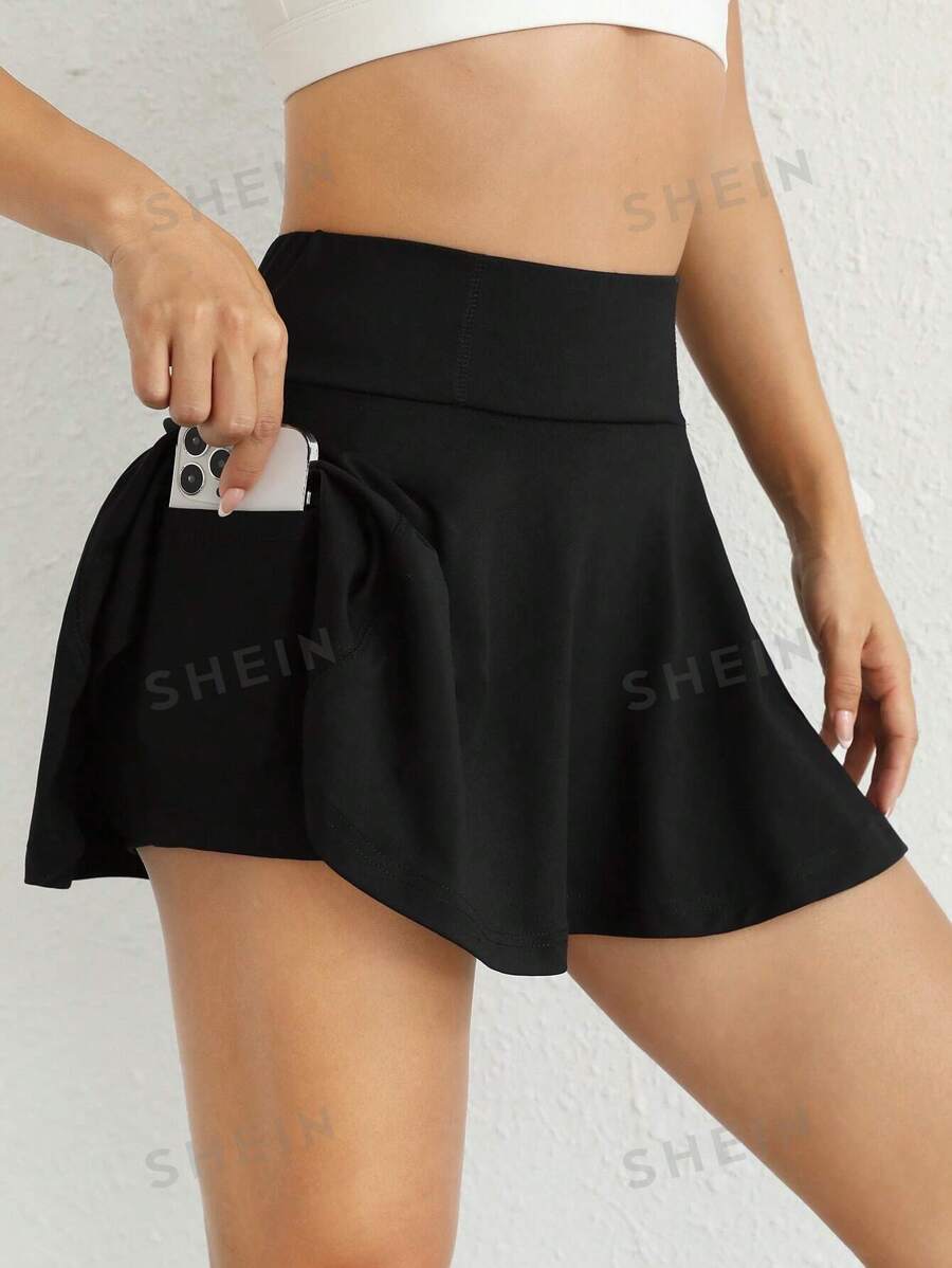 SHEIN EZwear Falda unicolor de cintura ancha con bolsillo para teléfono