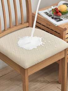 1入組幾何樣式有彈性椅子座位簡約風簇絨設計防水餐椅座套適用於家庭 - 米色 - 查看 1