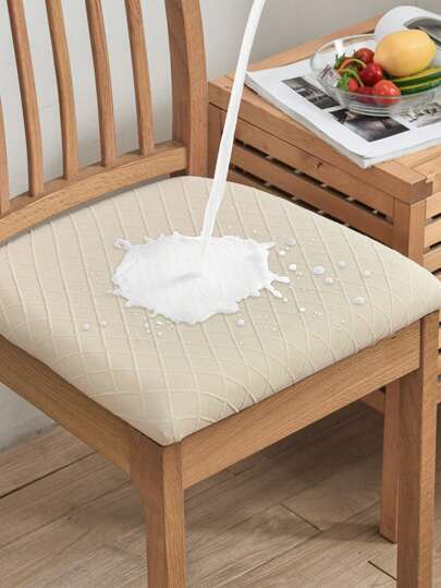 1pc Geometric Pattern Stretchy Chair Seat Cover, Simple Tufted Design Waterproof Dining Chair Seat Cover For Home
