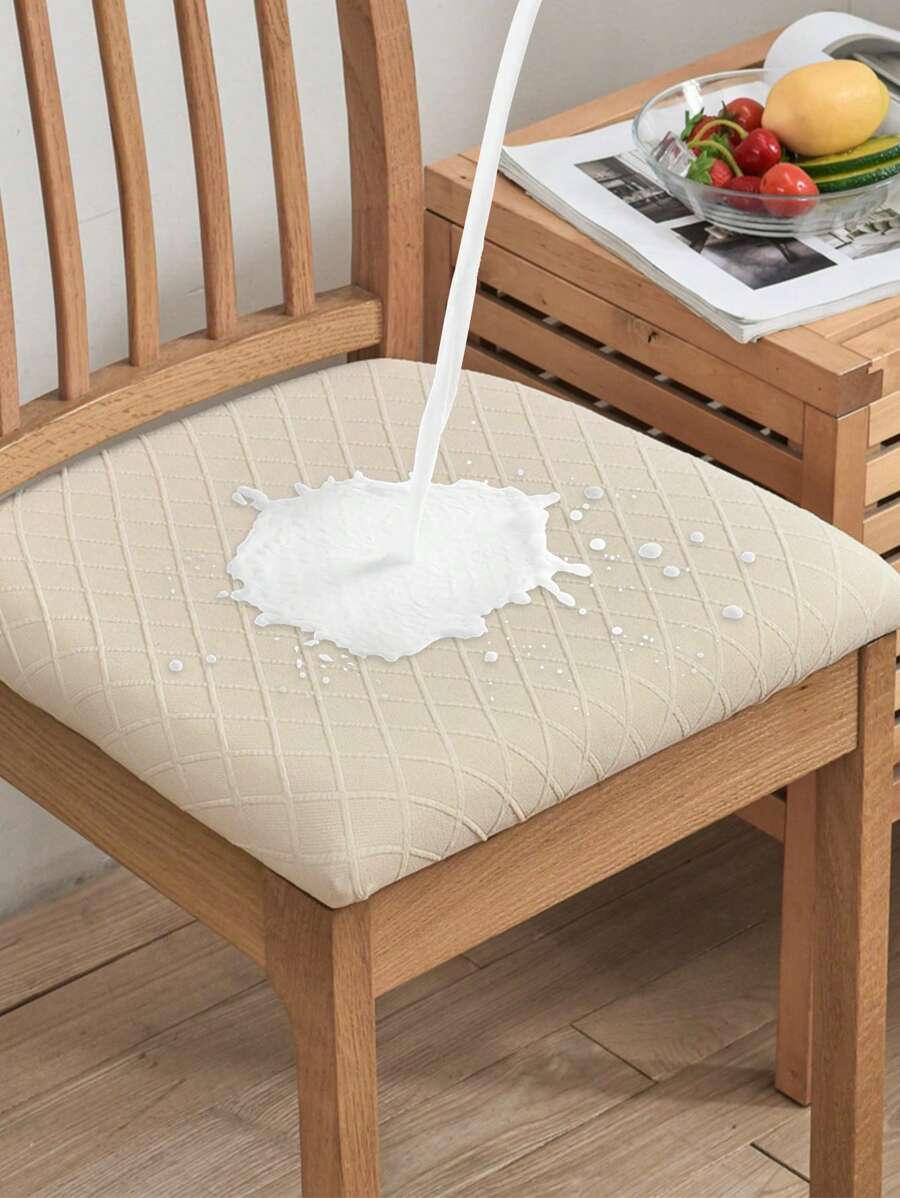 1入組幾何樣式有彈性椅子座位簡約風簇絨設計防水餐椅座套適用於家庭 - 米色 - 查看 1