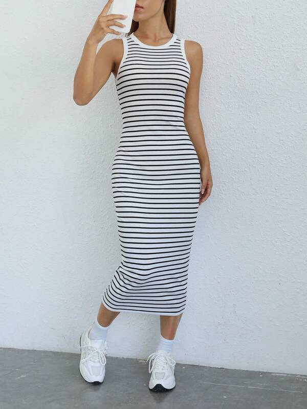 SHEIN EZwear Striped Print Tank Dress Mommy And Me Dressmama And Girl Dress