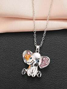1入組時尚水鑽裝飾大象吊墜項鍊適合女士日常裝飾 - 銀色 - 查看 3
