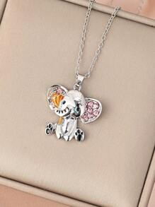 1入組時尚水鑽裝飾大象吊墜項鍊適合女士日常裝飾 - 銀色 - 查看 4