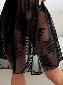 Selianne Vestido cover up con estampado tropical de manga murciélago con cinturón de malla - Negro - Ver 5
