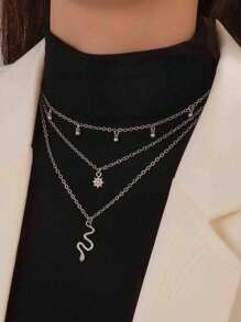 imoli Snake & Sun Charm Layered Necklace - Silver - View 2