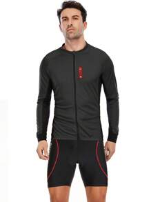 Men 3pcs Letter Graphic Zip Up Sports Set Gym Clothes Men, Athletic Suit, Tracksuit - Black - View 3