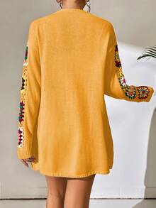 SHEIN Unity Floral Pattern Drop Shoulder Cardigan - Yellow - View 2
