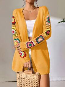 SHEIN Unity Floral Pattern Drop Shoulder Cardigan - Yellow - View 3