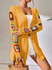 SHEIN Unity Floral Pattern Drop Shoulder Cardigan - Yellow - View 5