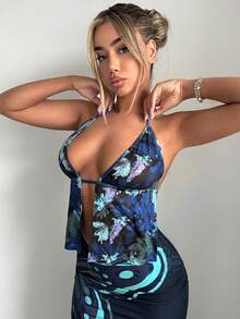 SHEIN ICON 紮染後背繫帶掛脖上衣 - 彩色 - 查看 4