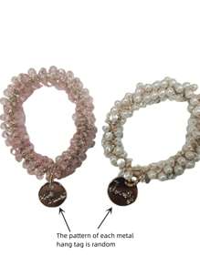 1 件/5 件简约仿珍珠水晶发圈，适合日常佩戴，法式时尚，多用途，适合居家、学校、海滩、工作通勤、派对、节日、生日、返校、新年、情人节、母亲节礼物，四季发带马尾辫夹发圈发绳、发球、头饰