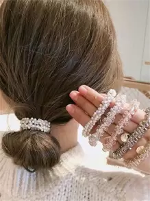 1 件/5 件简约仿珍珠水晶发圈，适合日常佩戴，法式时尚，多用途，适合居家、学校、海滩、工作通勤、派对、节日、生日、返校、新年、情人节、母亲节礼物，四季发带马尾辫夹发圈发绳、发球、头饰