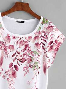 Mulvari Áo thun Plus size Hoa Giải trí - trắng - Xem 3