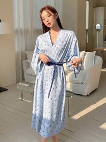 DAZY Áo choàng Nữ Thắt lưng Họa tiết hoa - Màu xanh lam - Xem 6