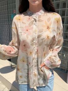 DAZY Floral Print Button Front Shirt Long Sleeve Top - Multicolor - View 6