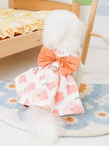 1入組印花蝴蝶結裝飾寵物連衣裙適用於狗狗和貓適合夏天 - 橘色 - 查看 1