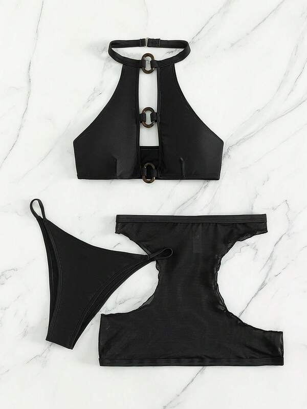 Ring Linked Cut Out Halter Bikini Swimsuit SHEIN USA