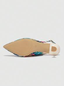 Women Flower Pattern Pyramid Heeled Pumps, Fashionable Outdoor Polyester Slingback Pumps - Multicolor - View 4