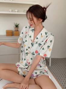 DAZY Floral Print Lapel Collar PJ Set - Apricot - View 5