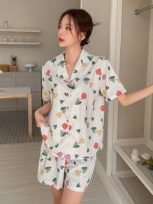 DAZY Floral Print Lapel Collar PJ Set - Apricot - View 9