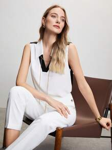 MOTF PREMIUM 雙色鏈條襯衫 - 黑與白 - 查看 6