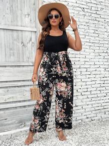 Breezaya 大碼印花腰帶無袖連體褲 - 彩色 - 查看 3