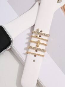 5 cái Rhinestone & Cross Decor Dây đeo đồng hồ bằng thép không gỉ Vòng trang trí - Vàng - Xem 1