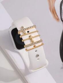 5 cái Rhinestone & Cross Decor Dây đeo đồng hồ bằng thép không gỉ Vòng trang trí - Vàng - Xem 2