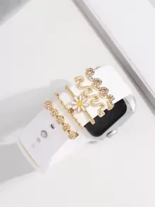 5 chiếc Nhẫn trang trí bằng kim cương giả & hoa bằng thép không gỉ Vòng trang trí làm quà tặng cho học sinh đi học trở lại - Vàng - Xem 1