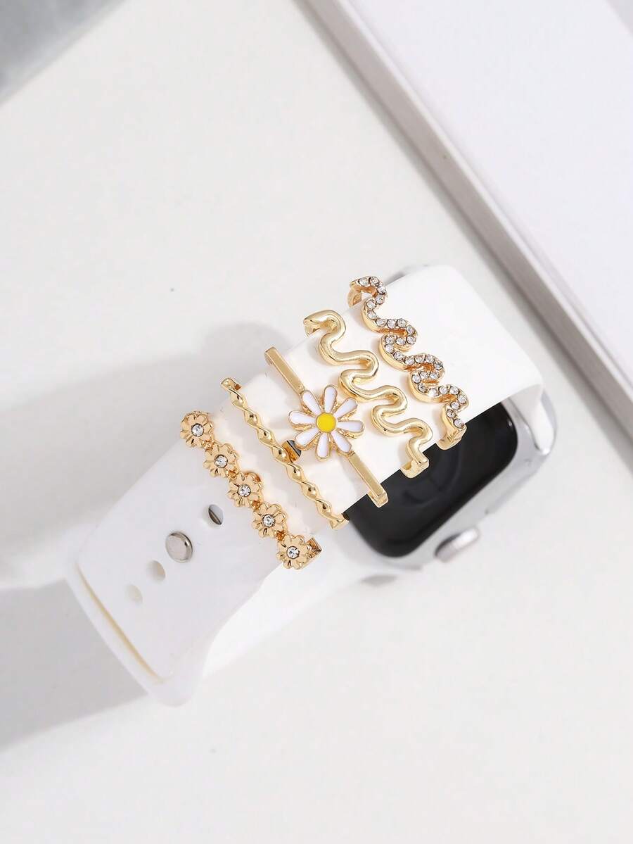 5 chiếc Nhẫn trang trí bằng kim cương giả & hoa bằng thép không gỉ Vòng trang trí làm quà tặng cho học sinh đi học trở lại - Vàng - Xem 1