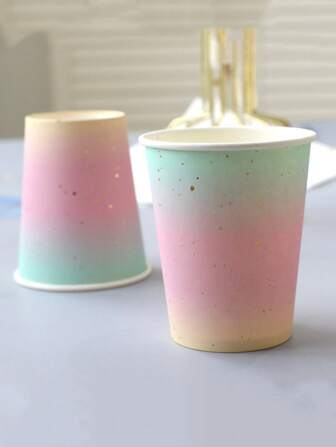 10入組/套一次性紙杯現代漸變色一次性紙杯適合生日派對