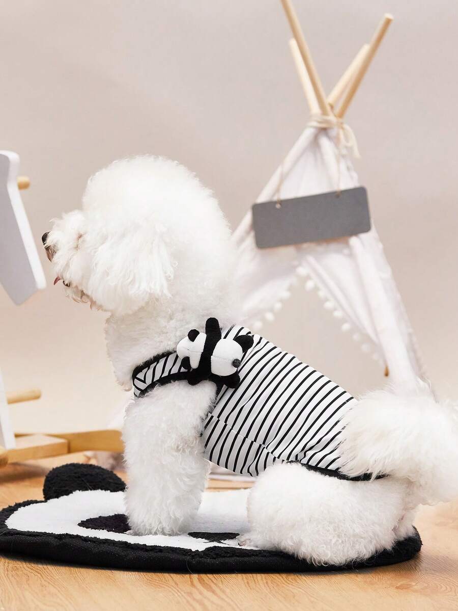 PETSIN 1pc Striped Print Pet Tank For Dog And Cat For Summer - Black and White - View 1