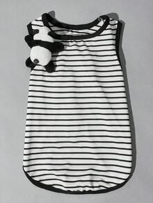 PETSIN 1pc Striped Print Pet Tank For Dog And Cat For Summer - Black and White - View 2