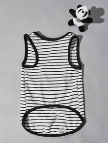 PETSIN 1pc Striped Print Pet Tank For Dog And Cat For Summer - Black and White - View 7