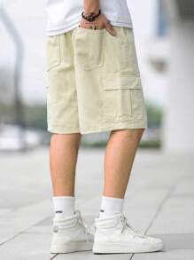 Manfinity Hypemode Men Cotton Flap Pocket Side Drawstring Waist Cargo Denim Shorts - Mint Green - View 2