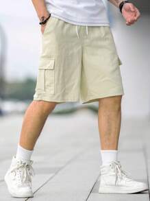 Manfinity Hypemode Men Cotton Flap Pocket Side Drawstring Waist Cargo Denim Shorts - Mint Green - View 3