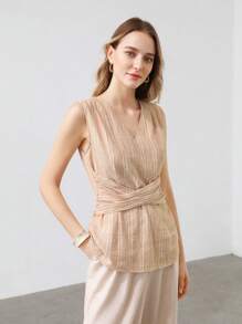 MOTF PREMIUM 條紋圖案亚麻粘膠纖維襯衫 - 杏色 - 查看 6