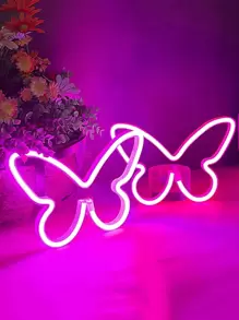 1 pieza Decoración del hogar Luz de neón con forma de mariposa, alimentada por USB o batería, decoración de habitación interior, luz de neón con forma de mariposa, adecuada para decoración de dormitorio, mesa, dormitorio de niña, pared, fiesta, decoración de boda, luces de decoración de fiesta de cumpleaños, regalo de Navidad para amigos - Rosa - Ver 6