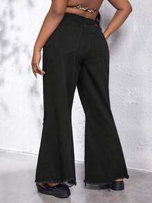 SHEIN SXY Plus Ripped Raw Hem Flare Leg Jeans - Black - View 2