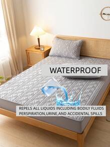1PC Polyester Chần Gòn Chống Thấm Nước Đệm Lót Giường Chống Mite Tấm Bọc Nệm Có Dây Co Giãn (Không Bao Gồm Vỏ Gối) - Xám - Xem 4