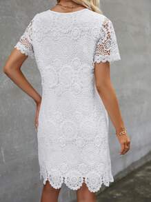 SHEIN Clasi Solid Guipure Lace Dress - White - View 2