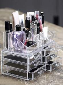 1pc PMMA Makeup Storage Box, Minimalist Clear Multi-grid Makeup Storage Box For Home - Clear - View 1