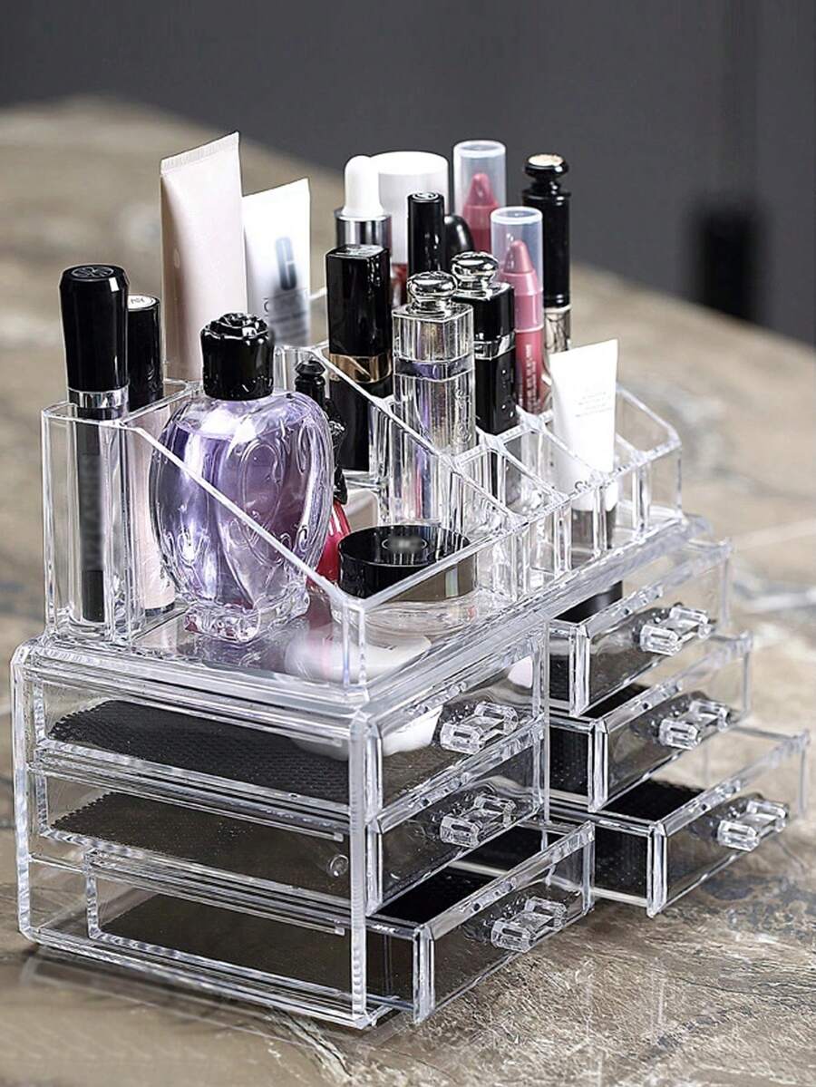 1pc PMMA Makeup Storage Box, Minimalist Clear Multi-grid Makeup Storage Box For Home - Clear - View 1
