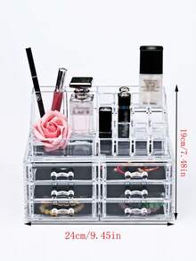 1pc PMMA Makeup Storage Box, Minimalist Clear Multi-grid Makeup Storage Box For Home - Clear - View 2