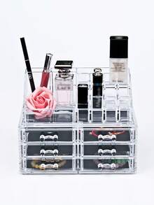 1pc PMMA Makeup Storage Box, Minimalist Clear Multi-grid Makeup Storage Box For Home - Clear - View 4